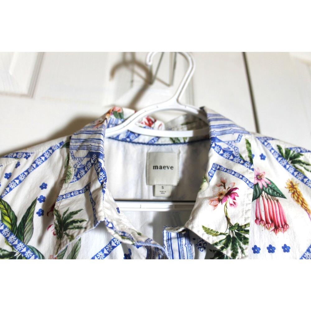 Maeve Cap Sleeve Button Front Floral Print Midi Shirt Dress sz S - Picture 4 of 4